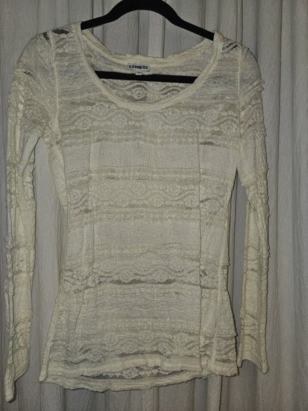 Express Ivory Lace Long Sleeve Top Sheer Boho Romantic Size S